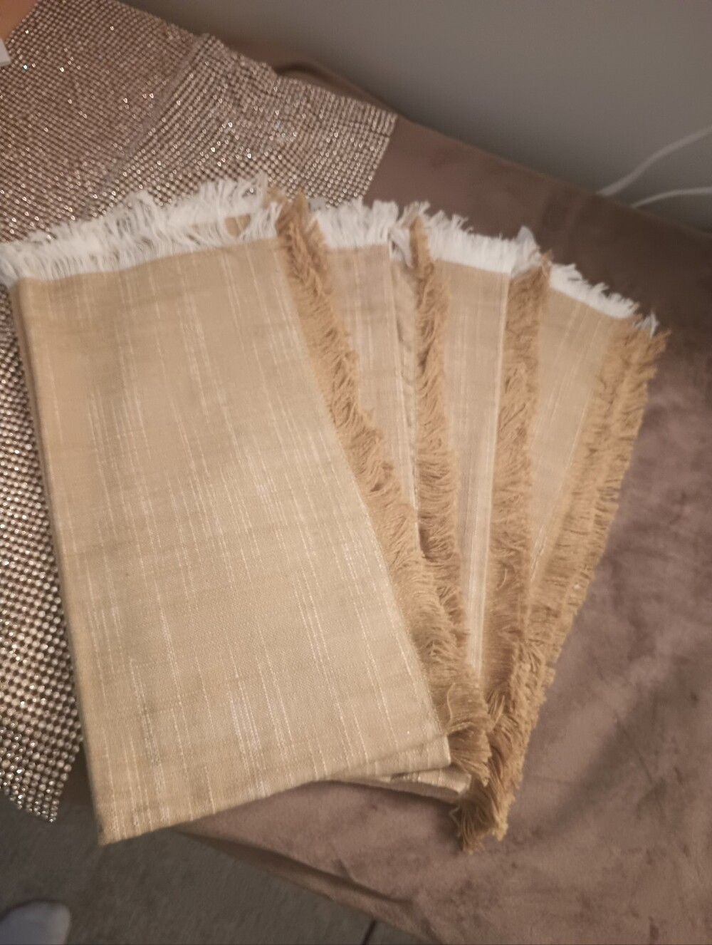 Envogue International Boho Fringed 100% Cotton Napkins Mustard White
